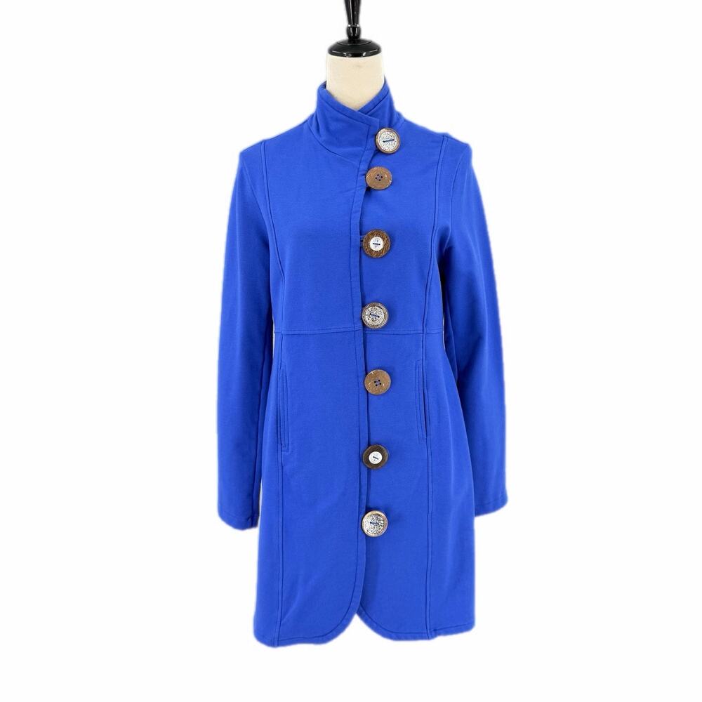 Neon Buddha Royal Blue Button Up Art to Wear Lagenlook Beachy Hippie Boho Jacket